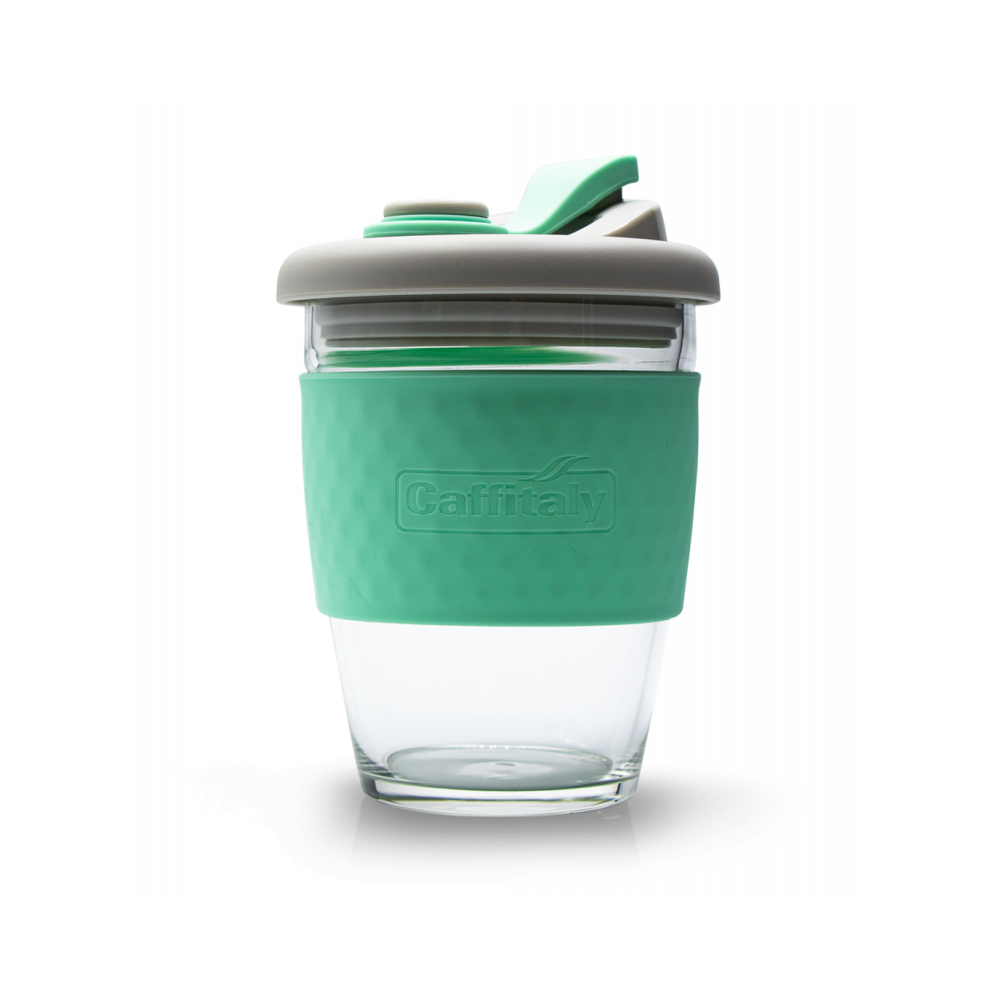 Caffitaly Keep Cup "mint" - skleněný hrnek s víčkem 340ml